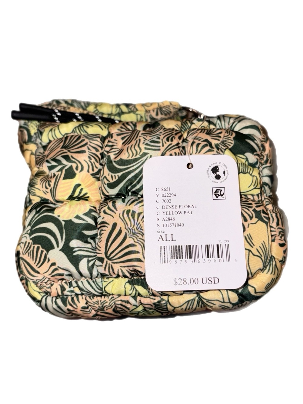 FP Movement Quilted Micro Pouch Dense Floral Yellow Pattern New With Tags - Picture 5 of 6